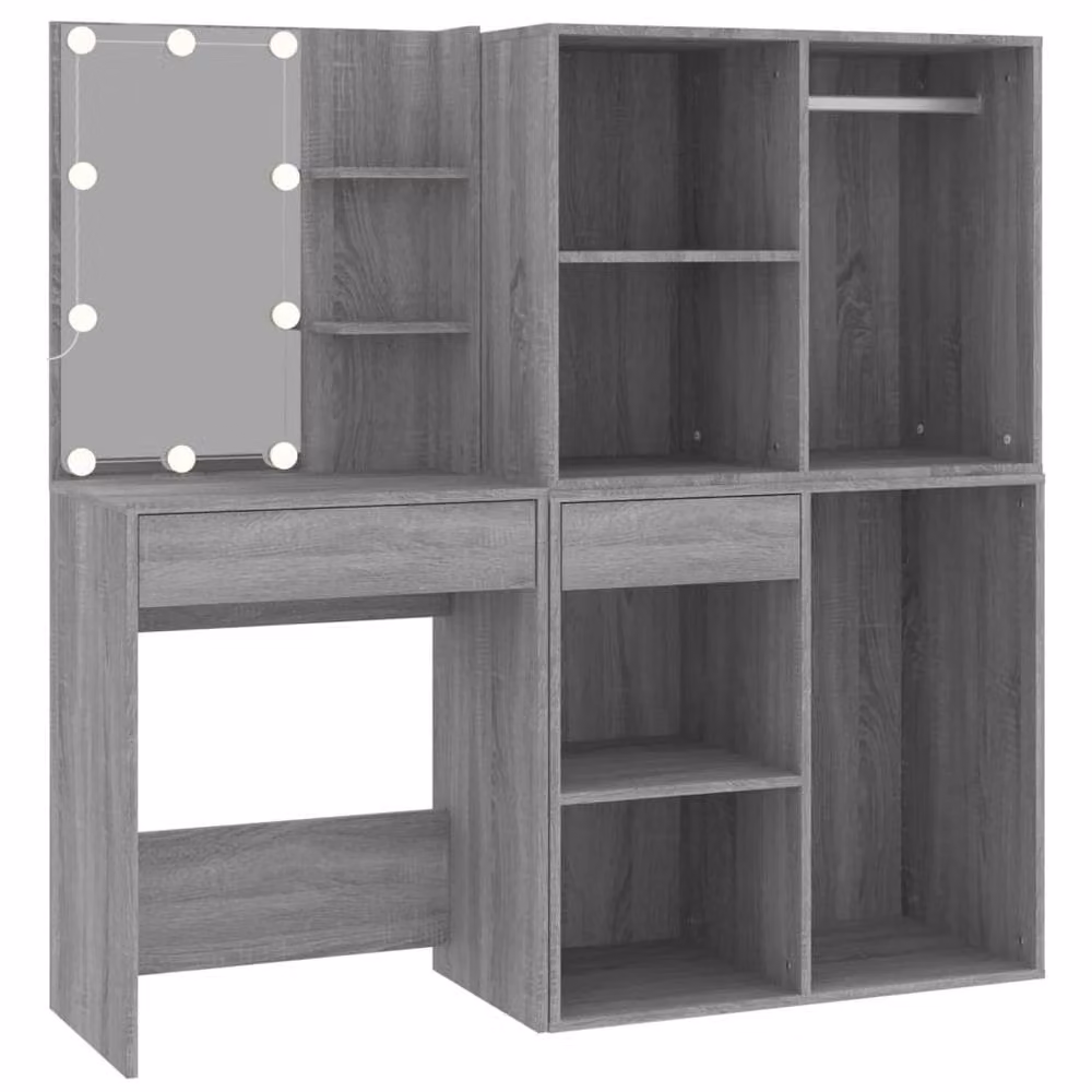 Berkfield Home LED Dressing Table with Cabinets in Grey Sonoma Engineered Wood, W: 140.0 cm, D: 40.0 cm, H: 60.0 cm – 2