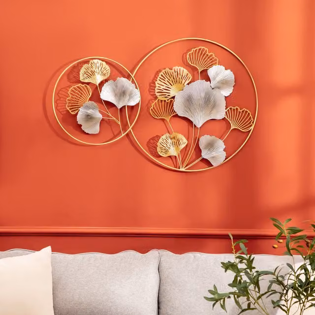 HOMCOM Modern Metal Floral 3D Wall Art Sculpture in Gold and Silver – 5