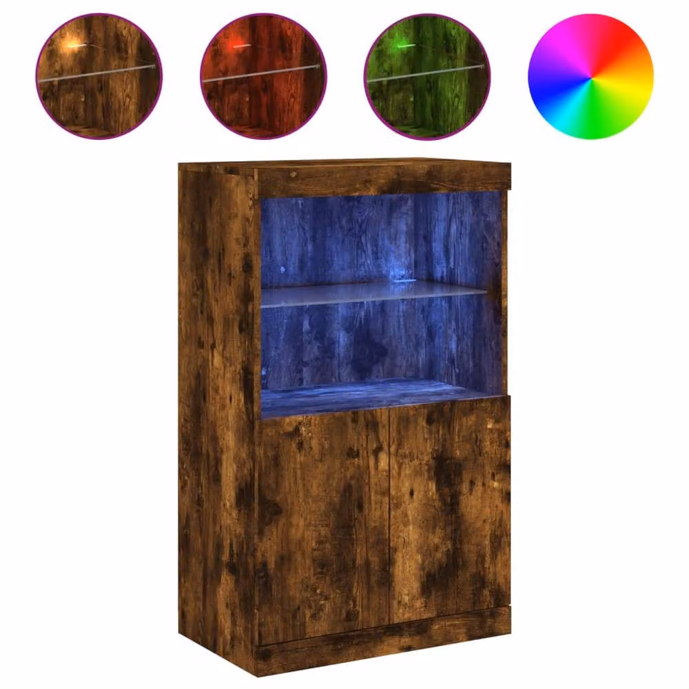 Berkfield Home Smoked Oak Sideboard with Integrated LED Lights, Brown, W: 60.5 cm, D: 37 cm, H: 100 cm – 3