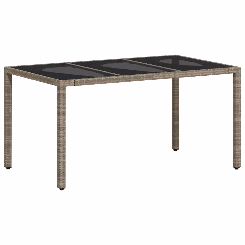 Berkfield Home Modern Poly Rattan Garden Table with Glass Top, Light Grey, W/D/H: 150 x 90 x 75 cm – 2