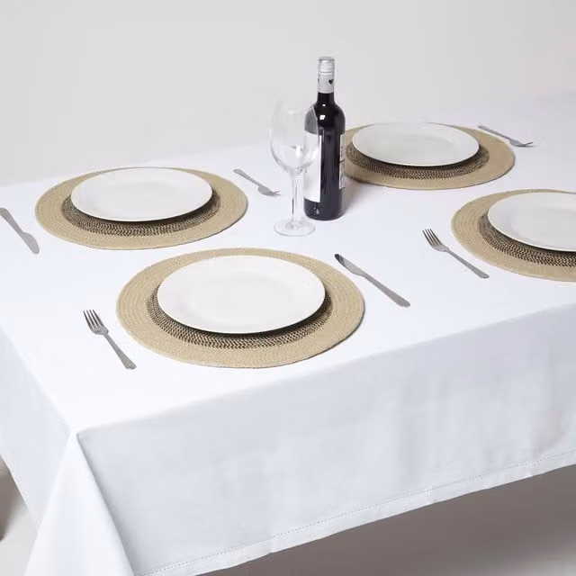 Homescapes Braided Cotton Round Placemats Set of 4 in Black, Grey and Beige, Diameter: 40 cm