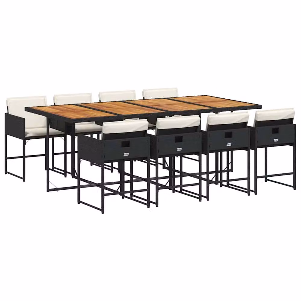 Berkfield Home Modern Extendable Rectangular Garden Dining Set in Black and White Polyrattan with Acacia Wood – 2