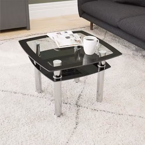 AVF Black Glass Side Table with Metal Legs, W: 60 cm, D: 60 cm, H: 43 cm – 3