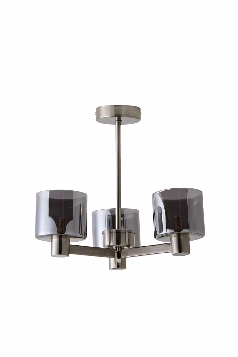 ValueLights Demi 3 Arm Chandelier Ceiling Light with Smoked Glass and Bulbs in Brushed Chrome and Silver – 3