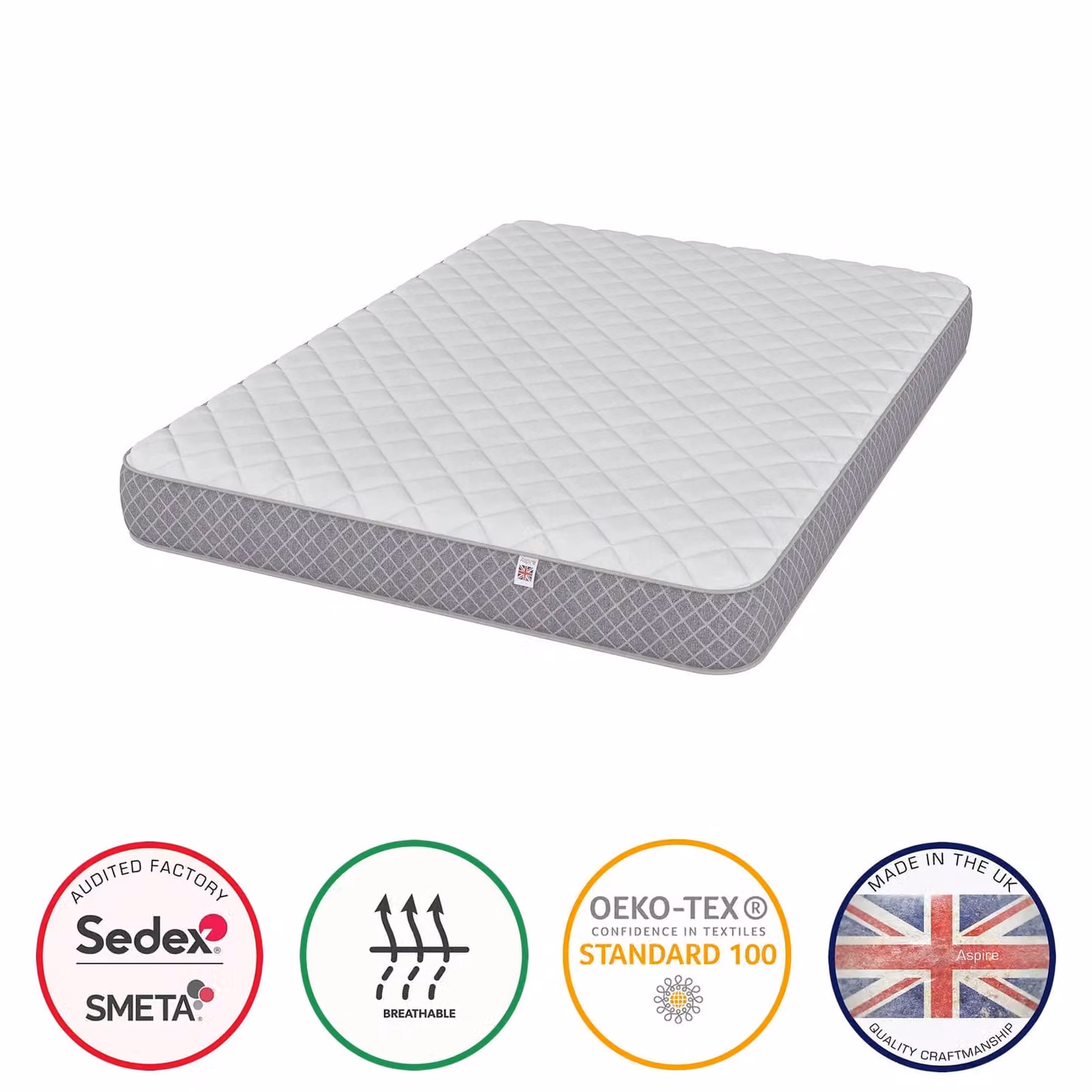 Aspire Kids Bonnell Spring Mattress with OEKO-TEX Fabric in White, W/D/H: 120 x 200 cm – 2