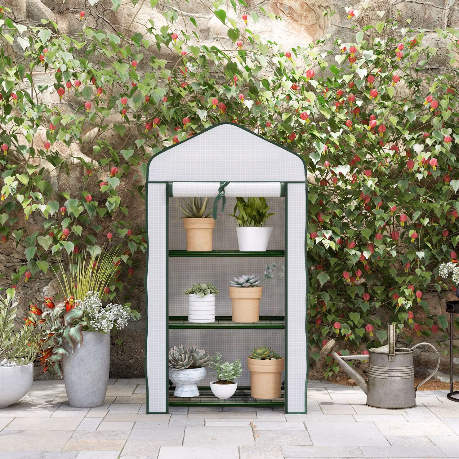 Outsunny Three-Tier Mini Freestanding Greenhouse in White – 3
