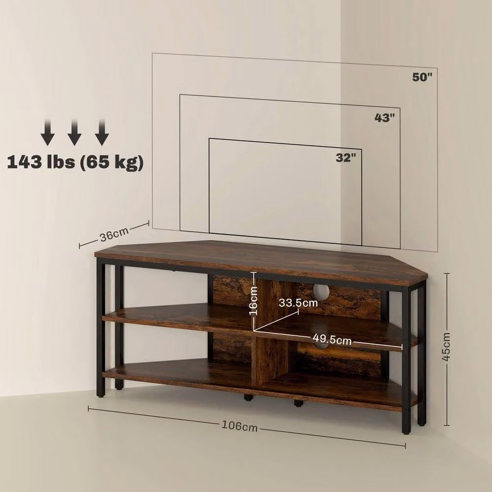 FORGEVIO Industrial Rustic Brown Corner TV Storage Cabinet Unit, W: 106 cm, D: 36 cm, H: 45 cm – 2
