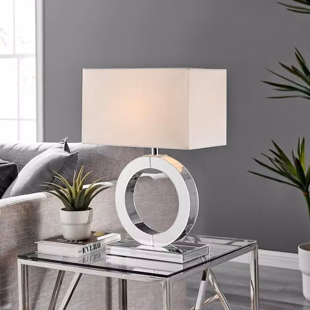 FurnitureboxUK Clara Mirrored Halo Table Lamp in White with Bulb Included – 1