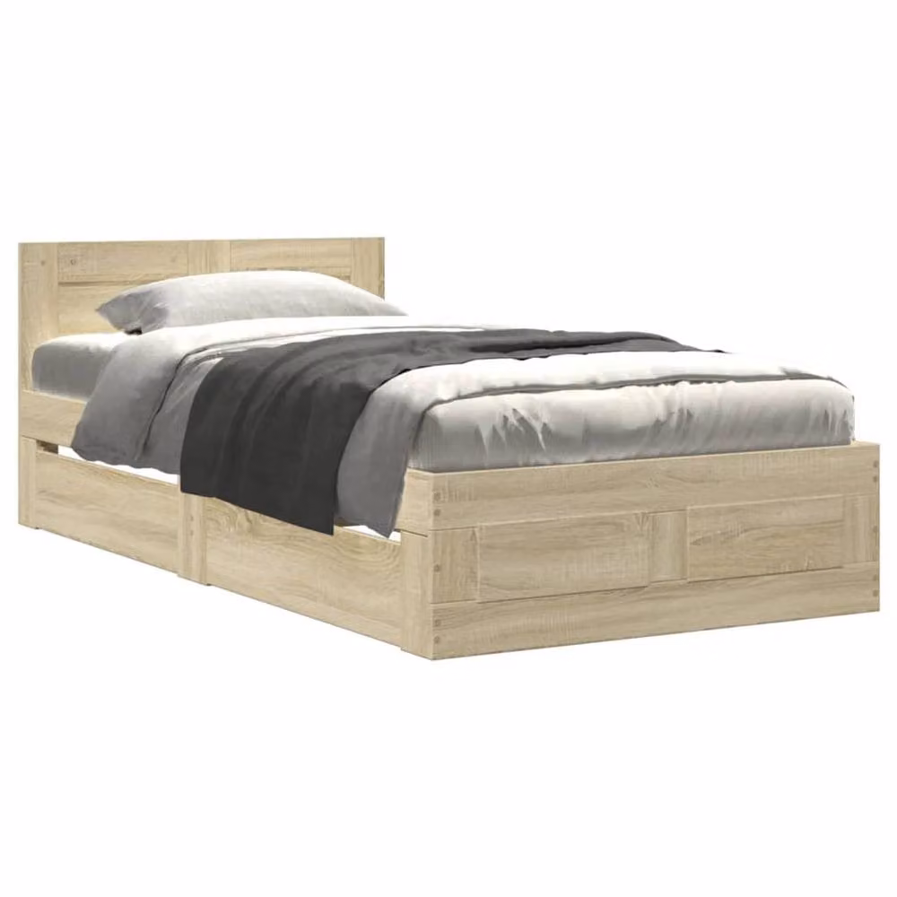 Berkfield Home Durable Bed Frame with Headboard and Drawers in Light Oak, W/D/H: 100 x 200 x 69 cm – 3