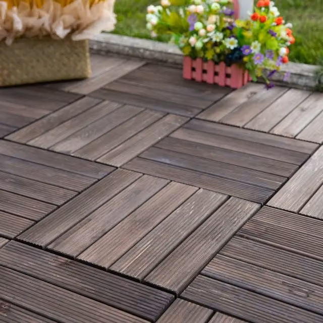 Outsunny Solid Wood Interlocking Decking Tiles, Black