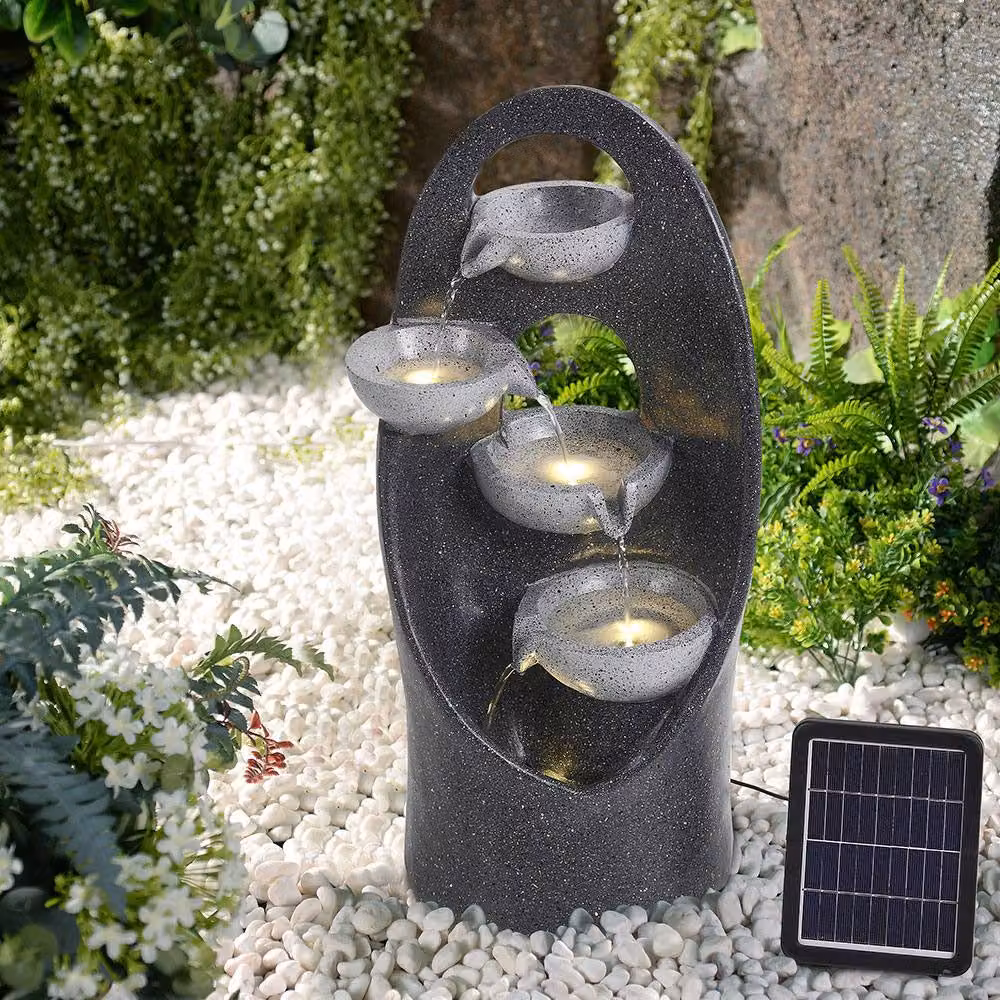 Living and Home 4-Tier Solar Powered Cascade Garden Water Fountain in Grey, W/D/H: 26 x 26 x 68 cm – 3