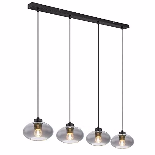 Netlighting Shaun Bar Pendant Light in Black with Smoke Glass, 4x E27, H x W x D: 120 x 18 x 96 cm – 1