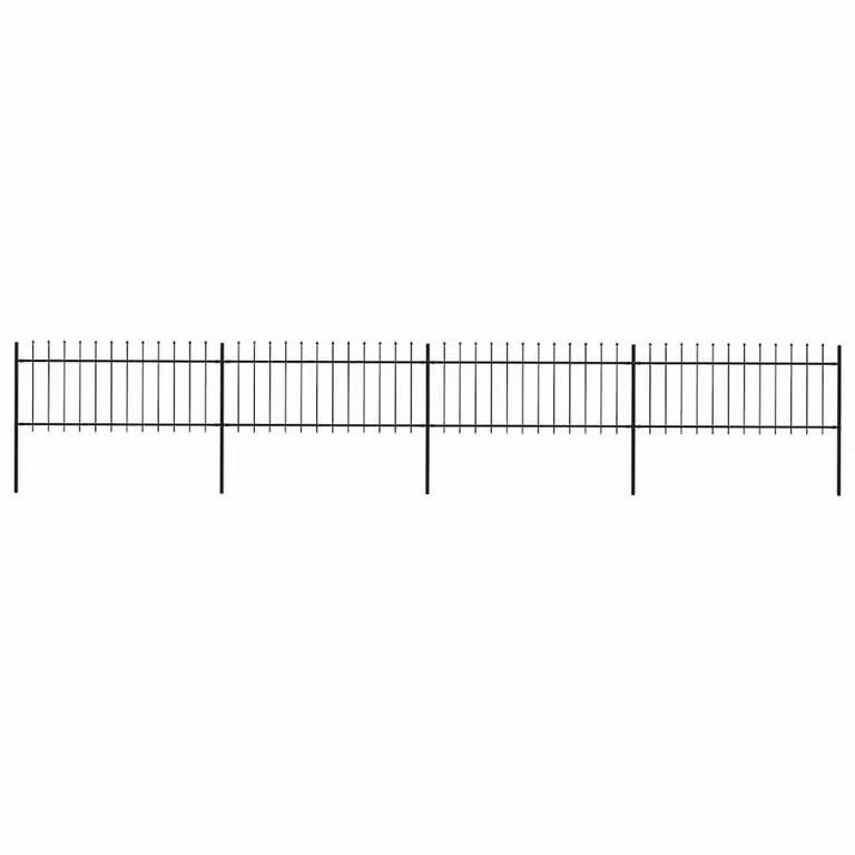 Berkfield Home Elegant Garden Fence with Spear Top, Powder-Coated Steel, Black, W: 6.8 m, H: 0.8 m