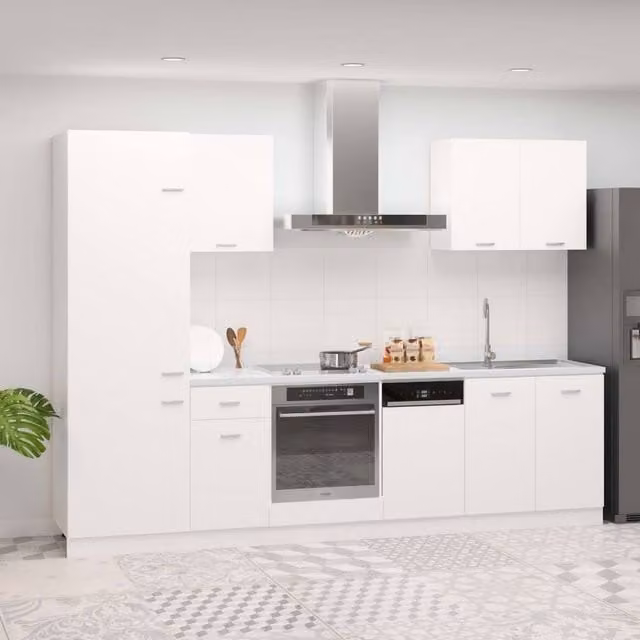 Berkfield Home 7 Piece Modern White Kitchen Cabinet Set in Matt Engineered Wood