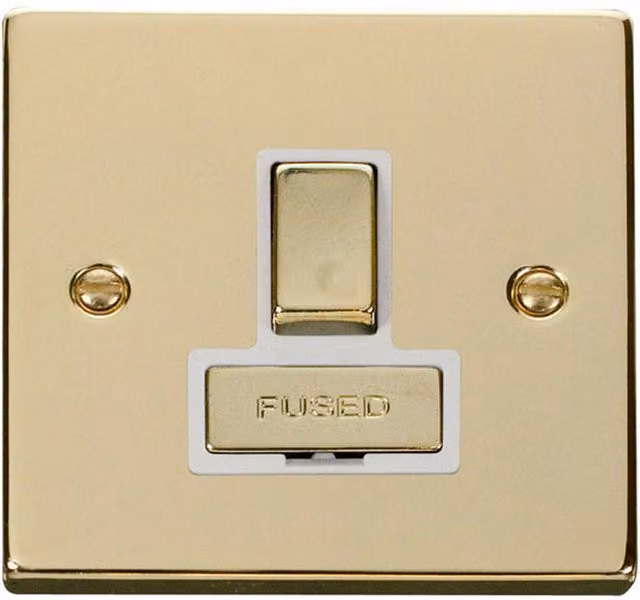 SE HOME Switched 13A Fused Ingot Combination Surface Connection Unit in White and Polished Brass