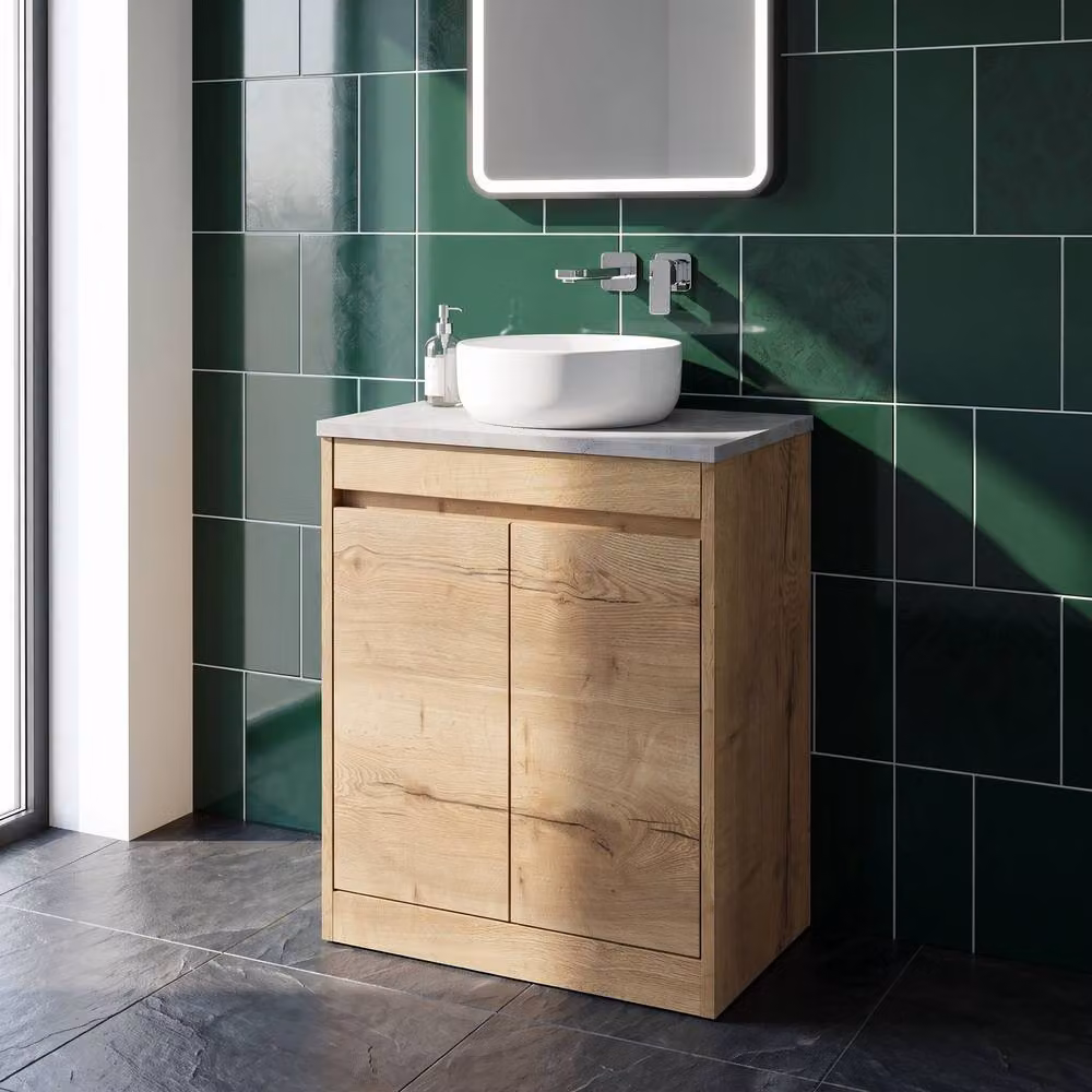 Balterley Modern 2 Door Freestanding Bathroom Vanity Unit with Soft Close Doors and Internal Shelves, Autumn Oak Brown, W: 62 cm, D: 39.5 cm, H: 83.5 cm – 2