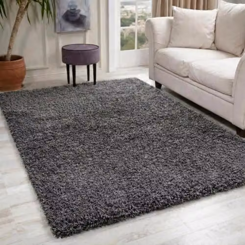 Serdim Grey Plain Modern Machine Woven Shaggy Living Room Area Rug, W: 120 cm, L: 170 cm – 1