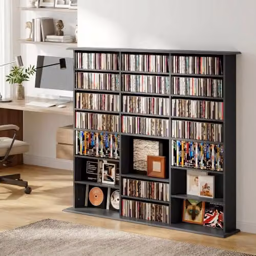 HOMCOM Black Media Storage Unit with 24 Compartments and Adjustable Shelves – 8