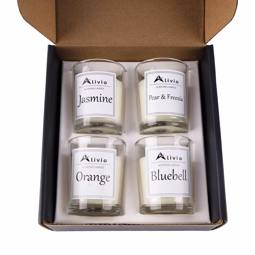 Alivio 4-Piece White Natural Soy Wax Aromatherapy Scented Votive Candles for Home Relaxation – 5