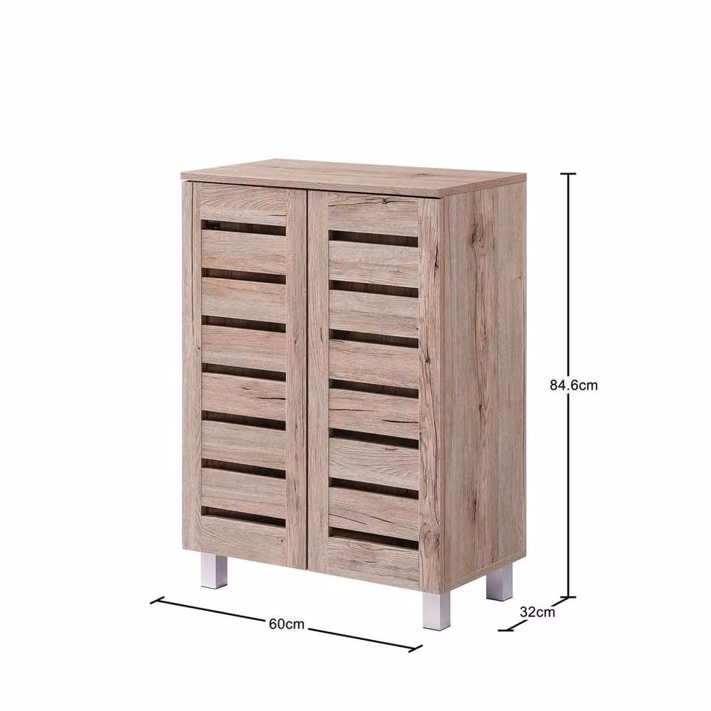 NESTLUNE 2 Door Wooden Shoe Storage Cabinet in Light Oak, W: 100 cm, D: 15 cm, H: 15 cm – 2
