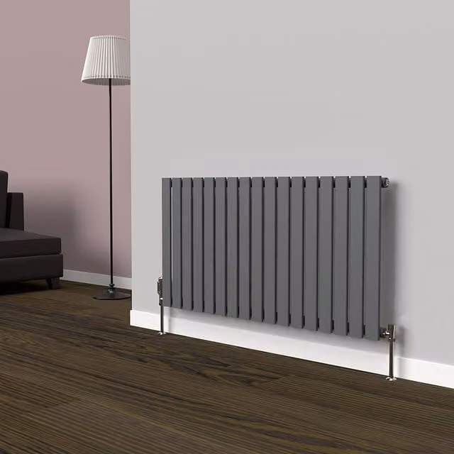 Lux Heat Flat Horizontal Single Wall Mounted Radiator in Anthracite Grey, W: 119 cm, H: 60 cm