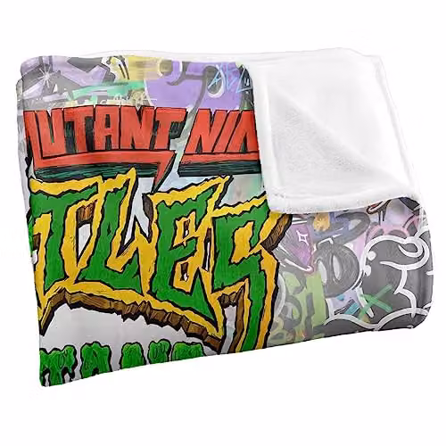 LOGOVISION Teenage Mutant Ninja Turtles Mutant Mayhem Movie Logo Graffiti Multicolour Super Soft Silky Feel Fleece Blanket, W: 91.44 cm, D: 147.32 cm – 2