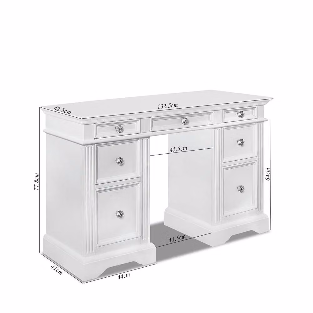 Statement Furniture Gainsborough Dressing Table with 7 Drawers and Crystal Handles in White W/D/H: 132.5 x 42.0 x 78.0 cm – 2
