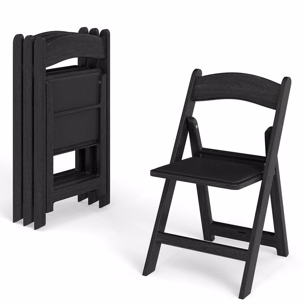 Gymax 4 Pack Black Resin Folding Patio Chairs with Padded Seats – 9