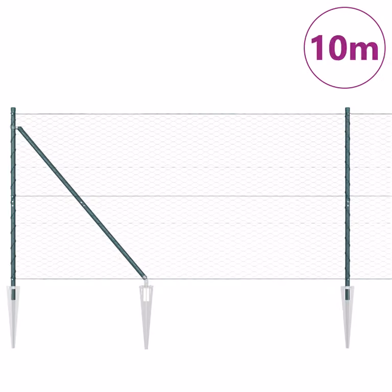 Berkfield Home Green Powder-Coated Steel Hexagon Fence, H: 120 cm, W: 10 m
