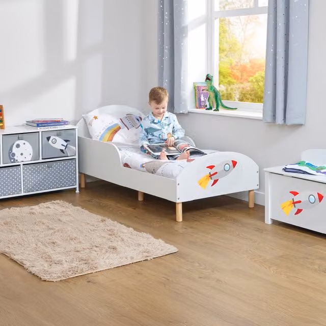 Liberty House Toys Rocket Kids Toddler Bed in White Solid Pine Wood