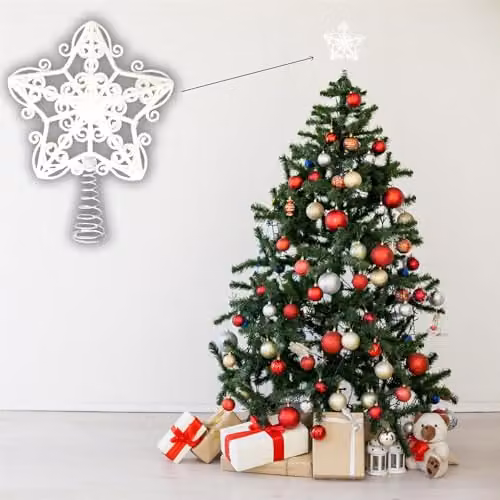 Shatchi White Glitter Star Christmas Tree Topper, 14.5 cm – 3