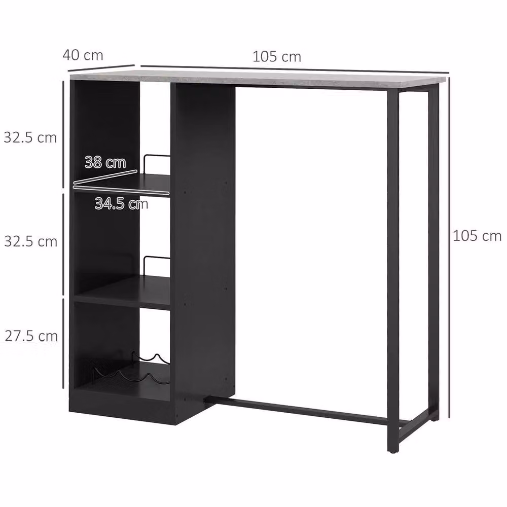 FLAVORA Modern Black Breakfast Bar Table with 3-Tier Storage Shelf and Wine Rack – 2