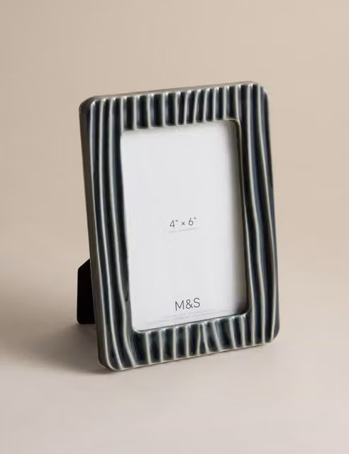 M&S Blue Ceramic Striped Rectangular Tabletop Photo Frame, 10 x 15 cm