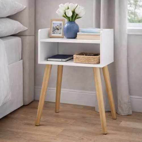 SPOT ON DEALZ White Modern Bedside Table with Storage Shelf, W/D/H: 40 x 30 x 60 cm