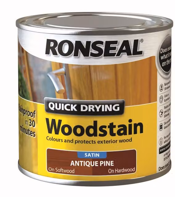 Ronseal Quick Drying Wood Stain in Antique Pine, Satin Finish, 250 ml