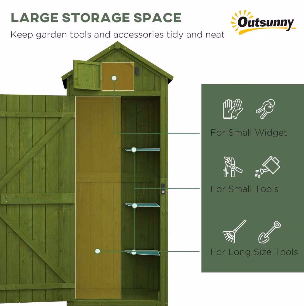 STILVORA Green Lacquered Wood Garden Storage Cabinet with Internal Shelves and Lock – 4