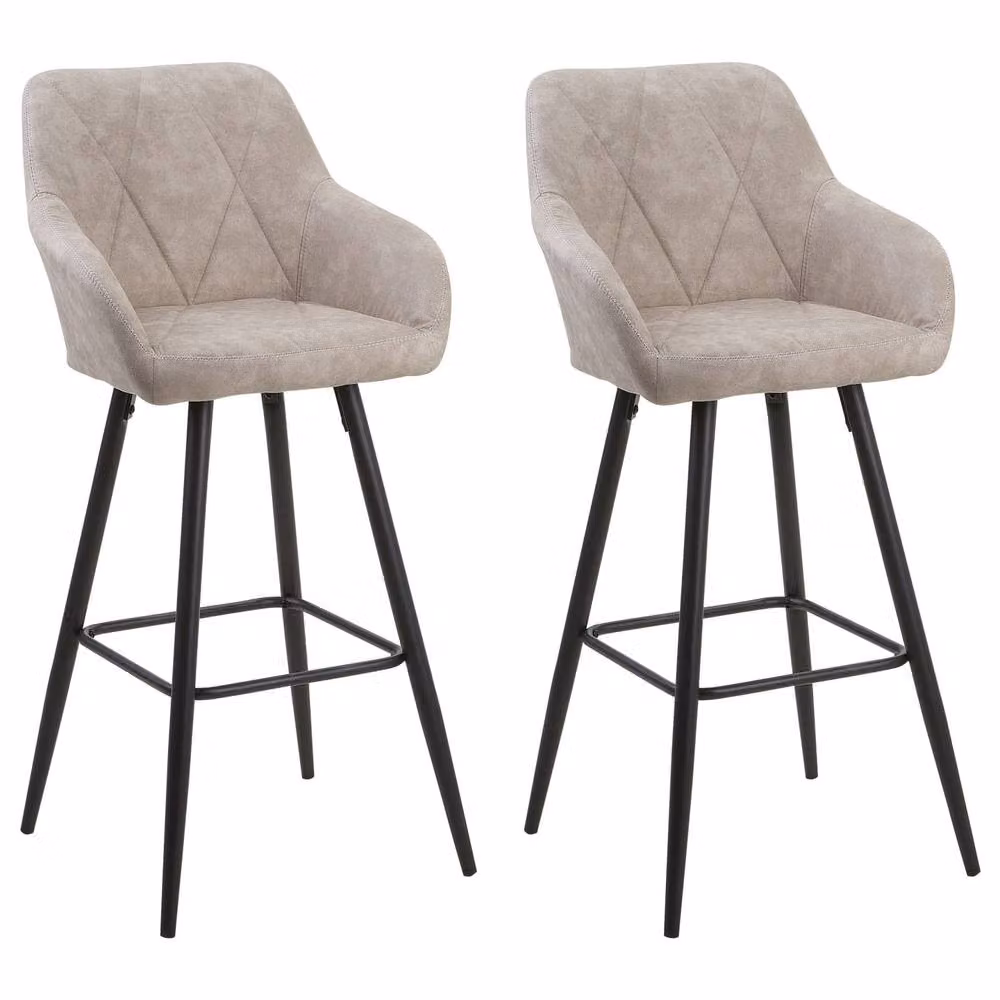 Wyld and Coco Beige Fabric Bar Stools with Arms and Quilted Back – 2
