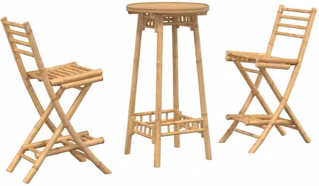 Berkfield Home 3 Piece Foldable Bamboo Outdoor Bar Set in Brown