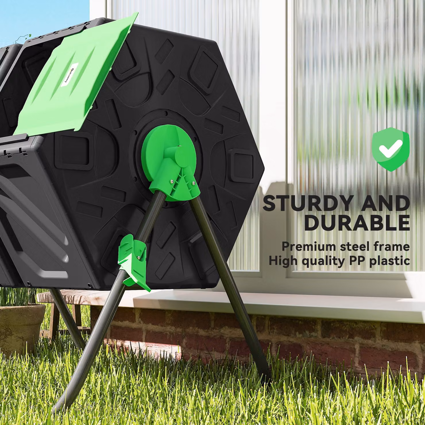 Outsunny Dual Chamber Rotating Garden Compost Bin, 130L, Green – 6