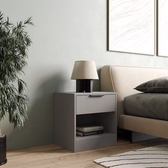 URBNLIVING Grey Wooden Bedside Cabinet with Shelf and Minimalist Design, W/D/H: 46.5 x 35 x 45 cm