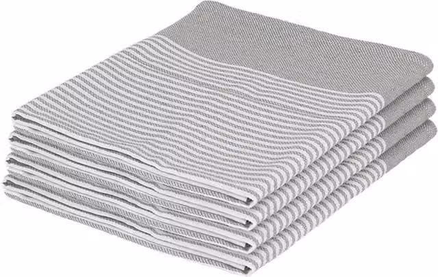Nicola Spring Highly Absorbent Cotton Tea Towel Set, Light Grey Pinstripe, Pack of 4