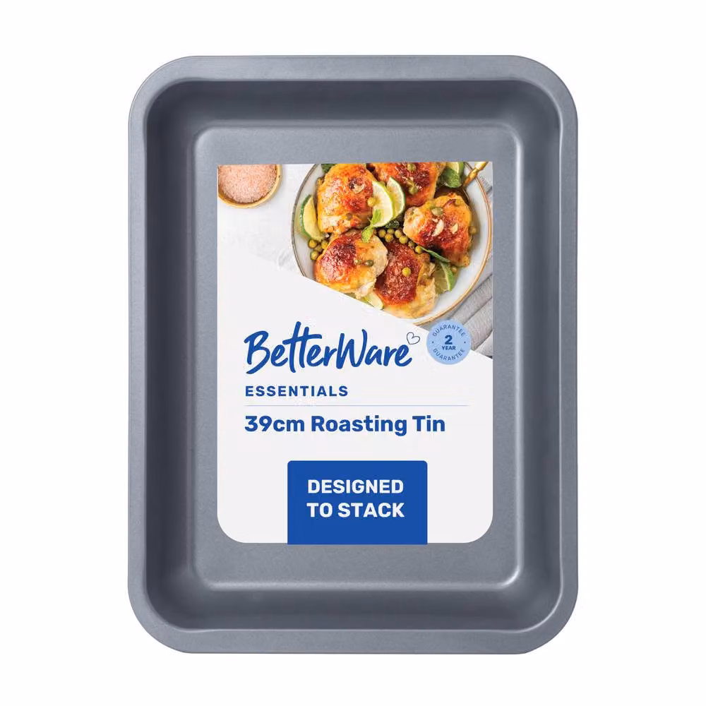 Betterware Essentials Non-Stick Rectangular Roasting Tin, Silver, 39 cm – 5
