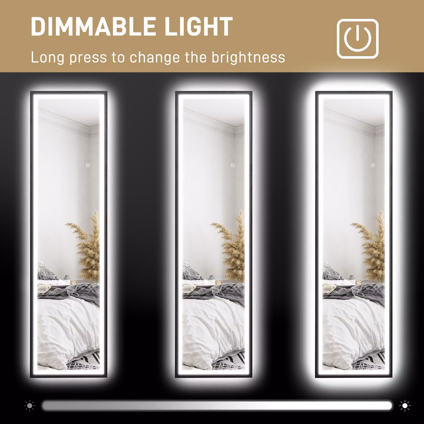 HOMCOM Full Length Free Standing Mirror with Dimmable LED Lights, Black, H 150 x W 40 cm – 5
