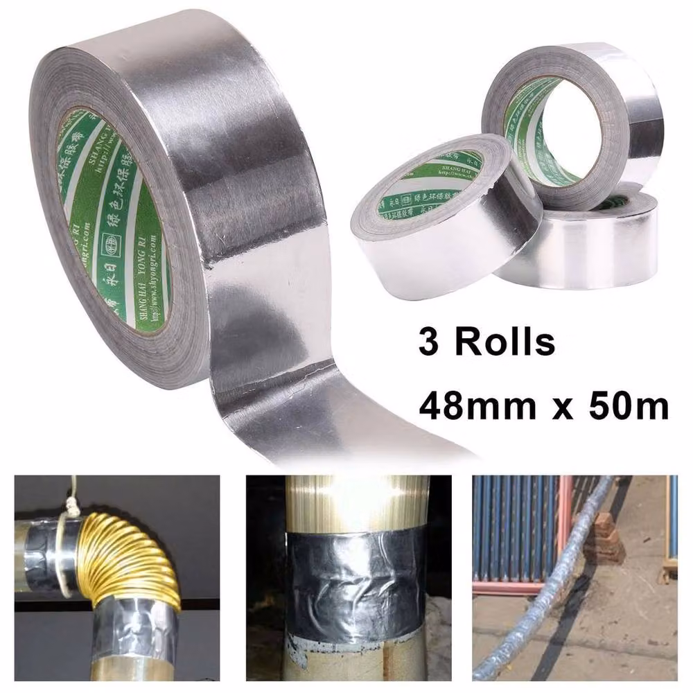 FLAVORA 3 Rolls of Silver Aluminium Foil Tape, Width: 48 mm, Length: 50 m – 3