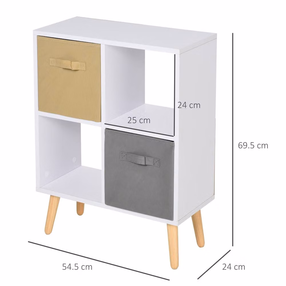 ERGOVEXA Freestanding 4 Cube Unit Cabinet with 2 Fabric Drawers in White – 2