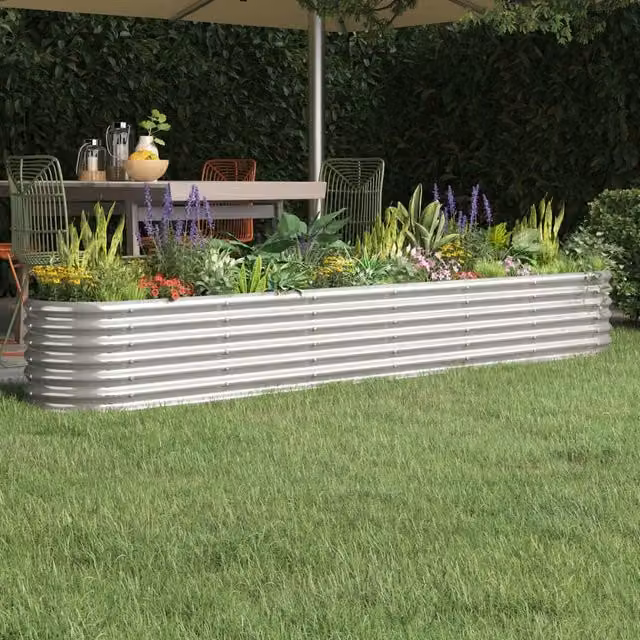 Berkfield Home Garden Powder-coated Steel Raised Bed in Silver, W: 260 cm, D: 40 cm, H: 36 cm