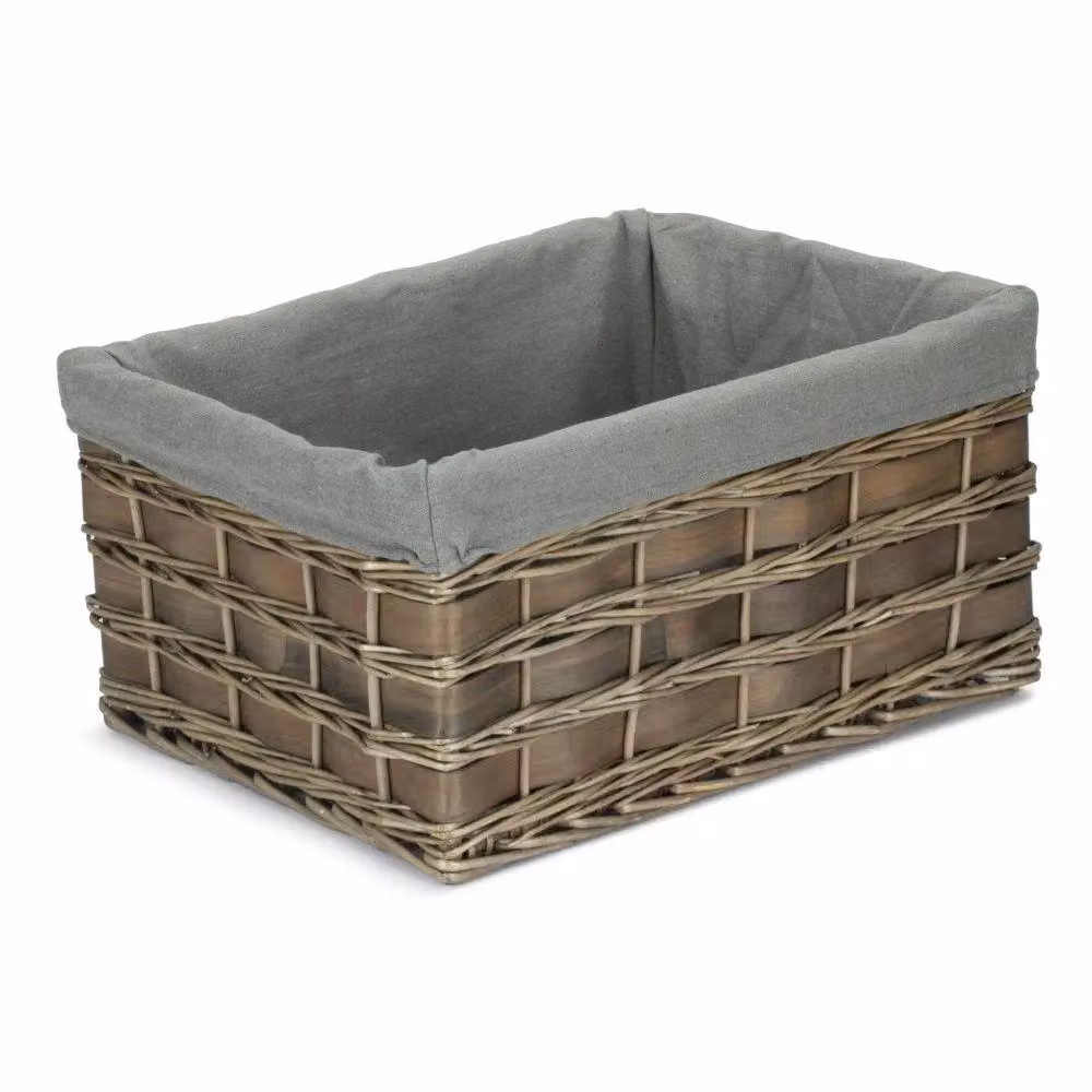 Red Hamper Grey Scandi Wicker Storage Basket with Grey Cotton Lining, W/D/H: 38.0 x 26.0 x 19.0 cm – 2