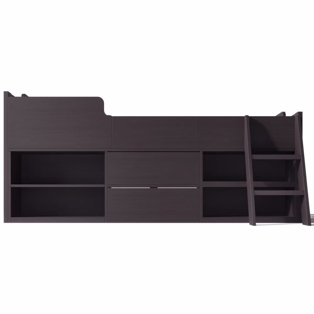 Merax Solid Wood Single Mid Sleeper Bed with Storage Drawers and Shelves in Grey, W/D/H: 90 x 190 cm – 3