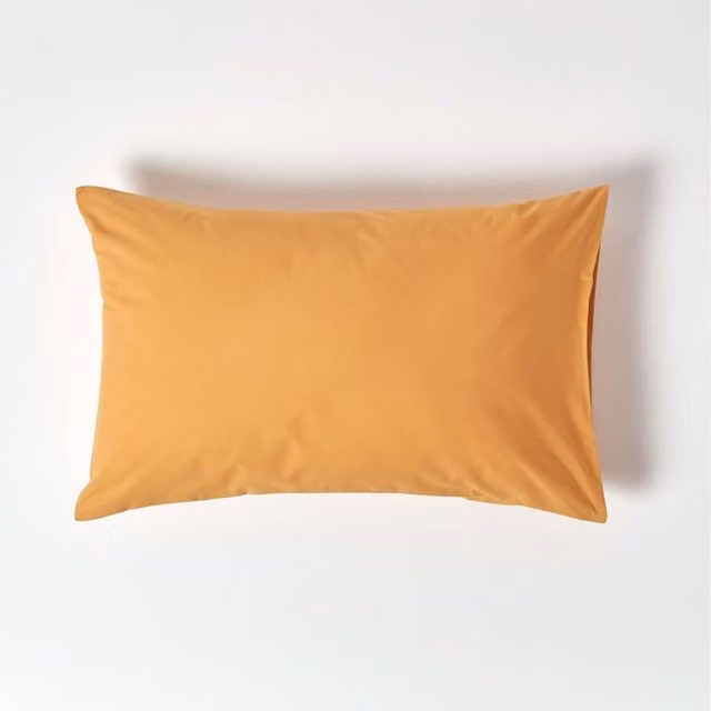 Homescapes 200 Thread Count Egyptian Cotton Percale Housewife Pillowcase, Yellow, W: 74 cm, H: 48 cm