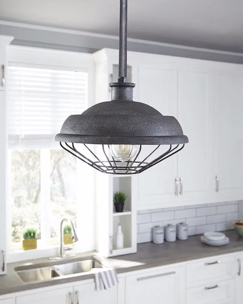 Loops Industrial Metal Dome Ceiling Pendant Light in Grey, E27 60W LED Compatible – 2